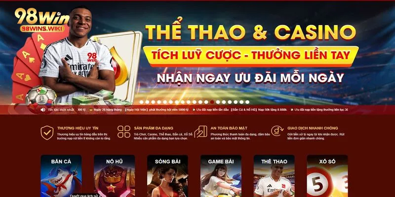 Giao diện đỉnh cao đậm chất tài lộc của 98Win