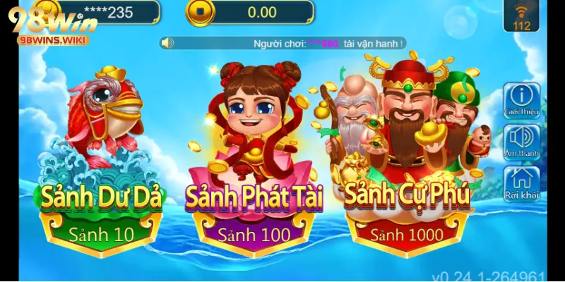 Giao diện chính game Tam tiên bắn cá 98win